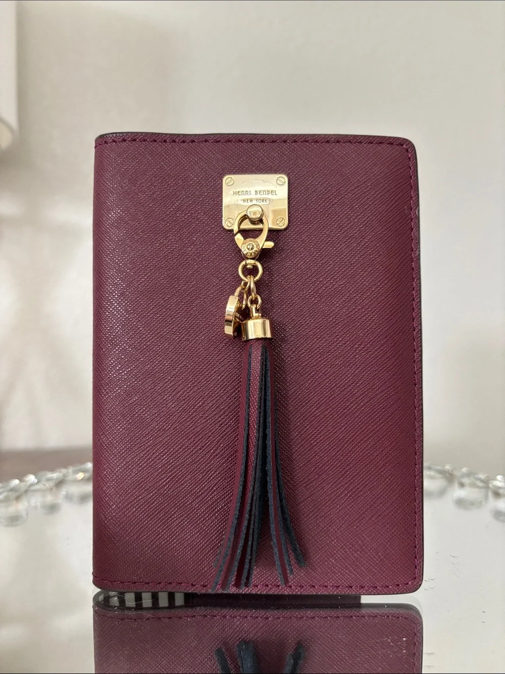 Henri Bendel Burgundy Tassel Leather Passport Wallet - Picture 1 of 8
